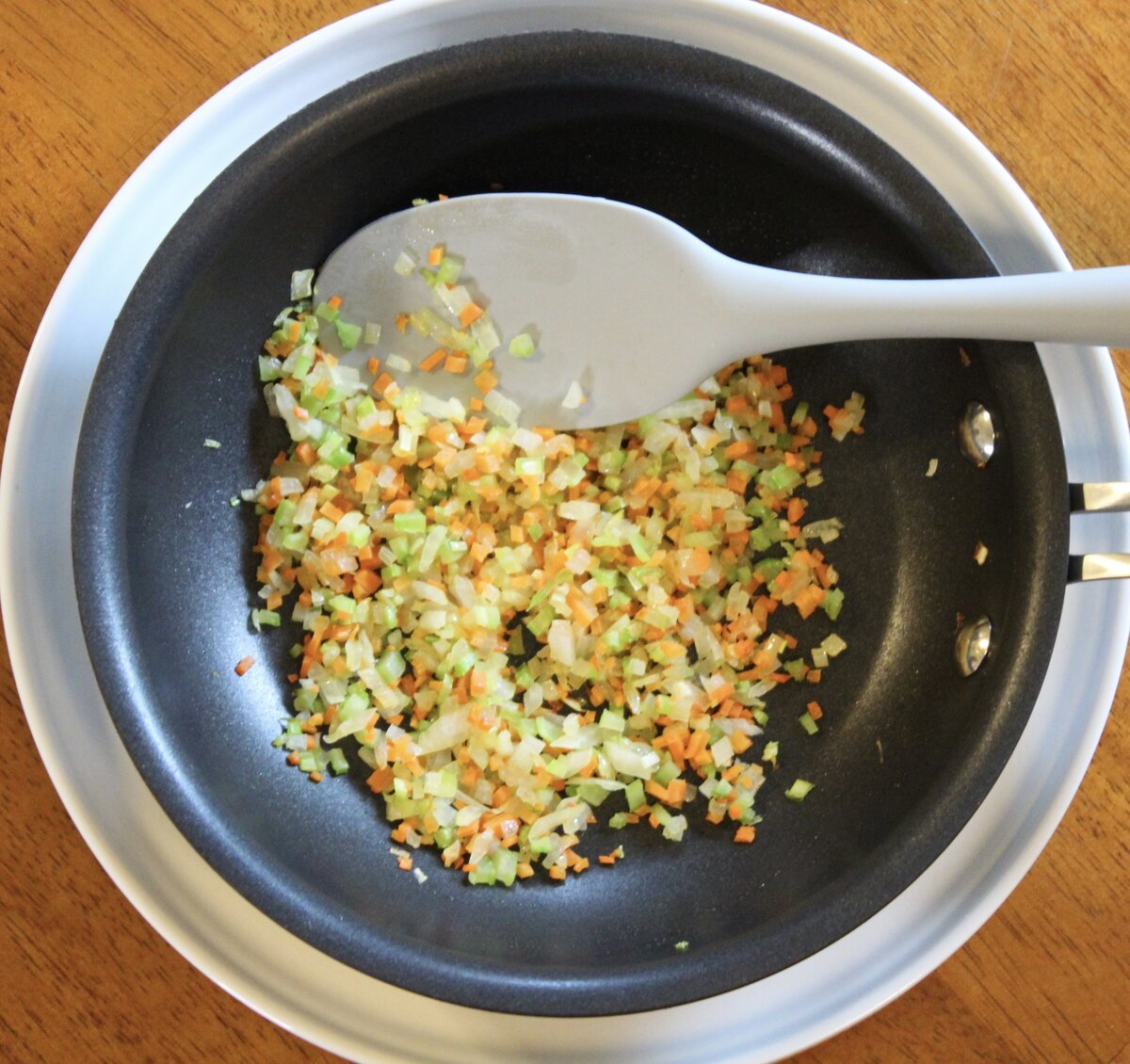 frying pan with cooked vegetables