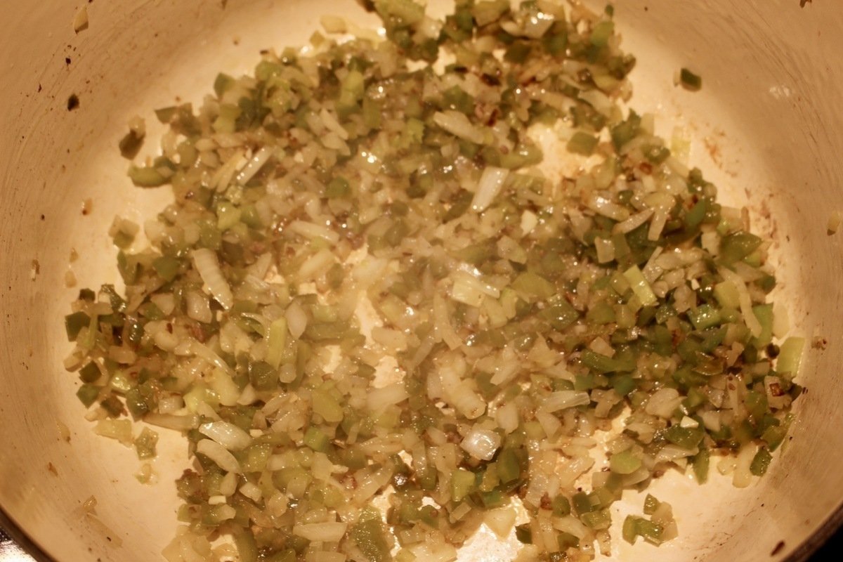 Onion, celery, green pepper and garlic sauteed for 15 minutes.