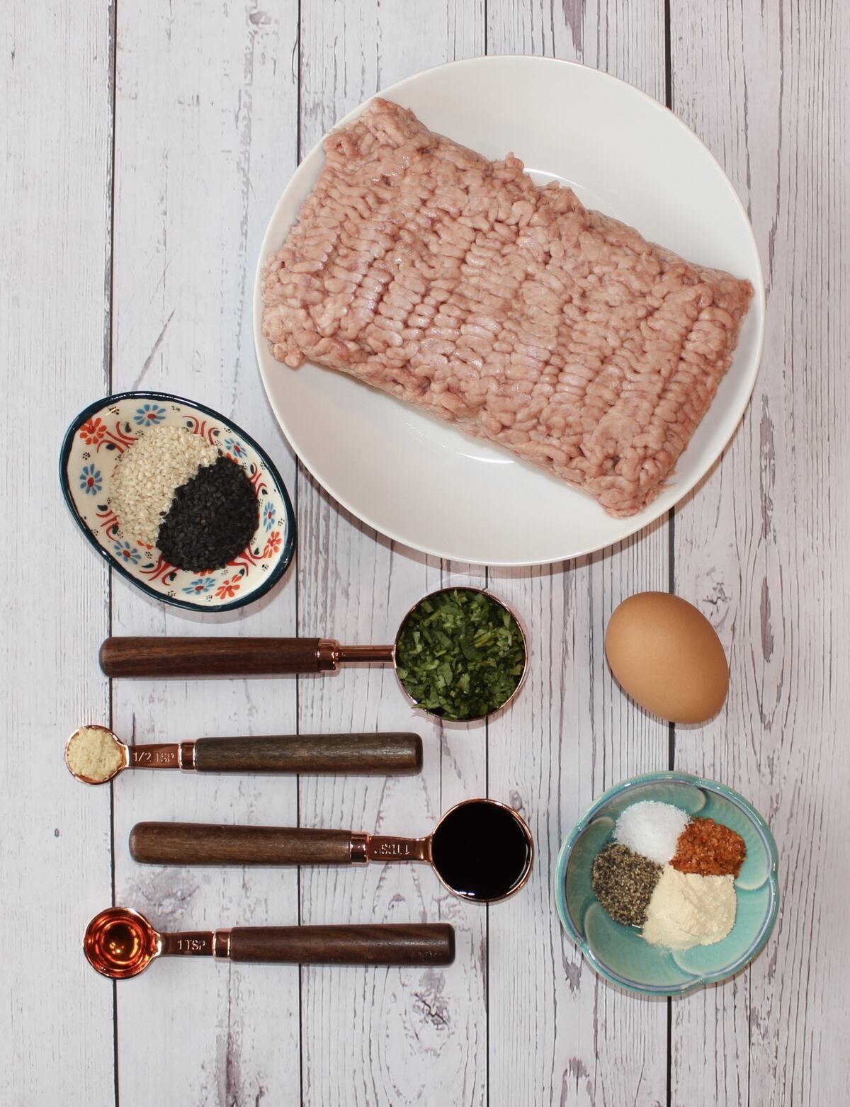 Ingredients to make thai-inspired pork patties.