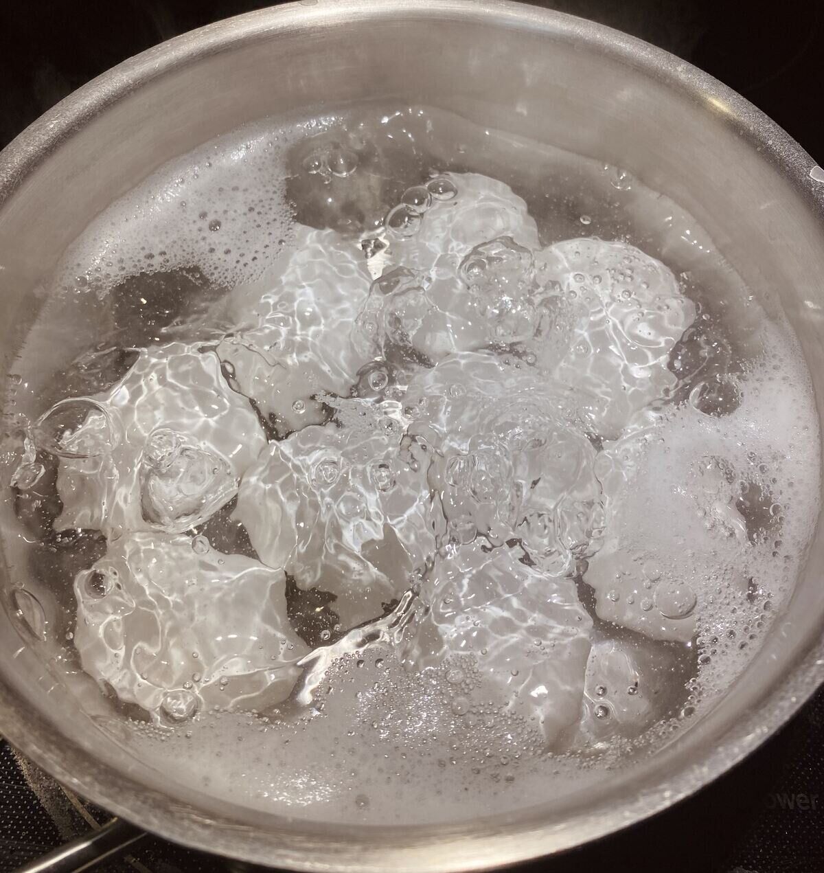 Eggs in boiling water.