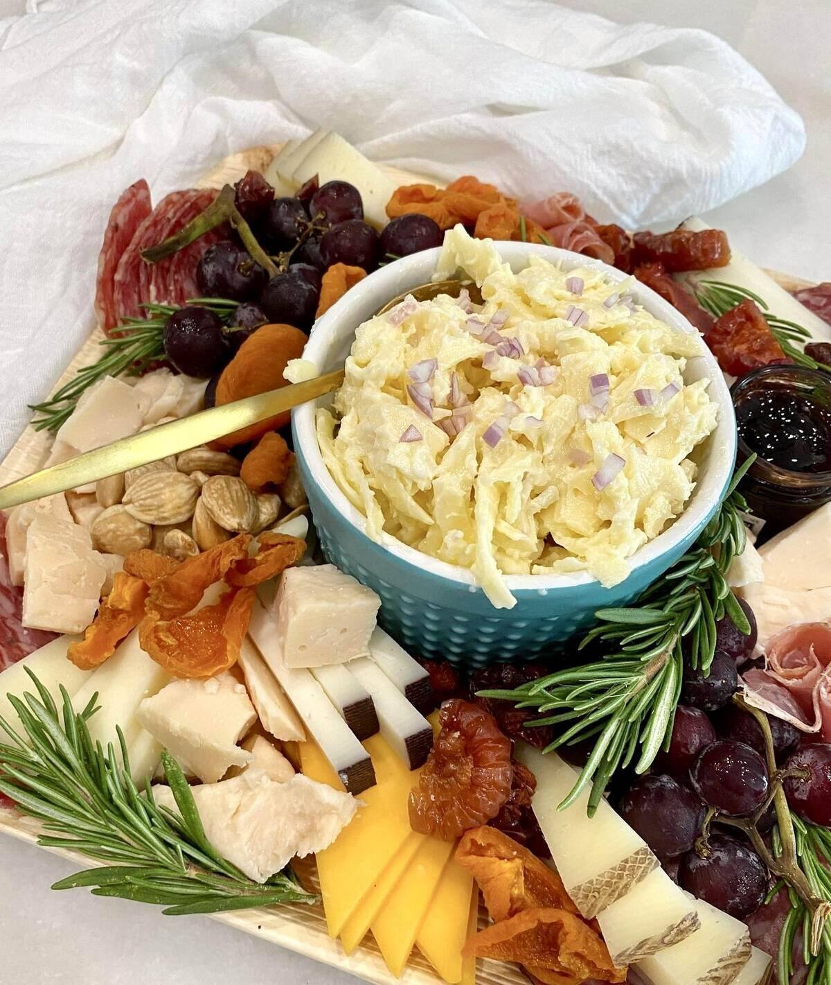 Jarlsberg cheese dip with a charcuterie platter.