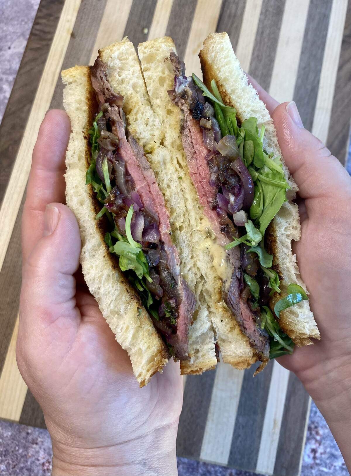 Flat Iron Steak Sandwich with Griddled Onions - The Measured Scoop