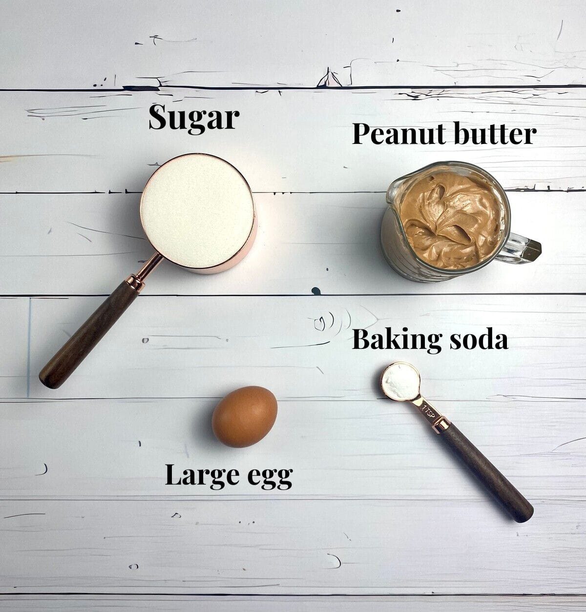 All the ingredients used to make 4 ingredient peanut butter cookies.