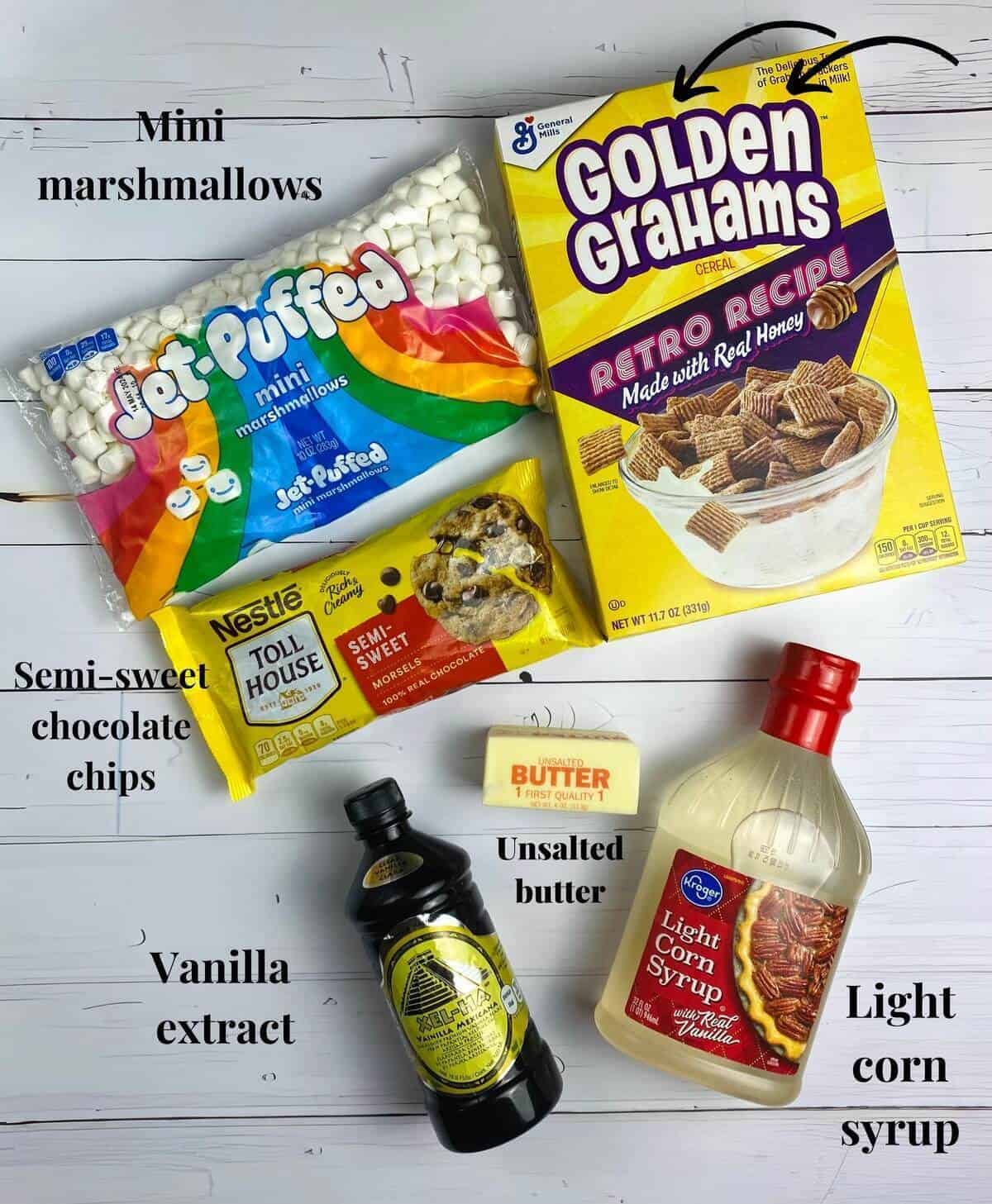 All the ingredients used to make no bake smores bars.