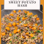 Pinterest coverpage for ground beef sweet potato hash.