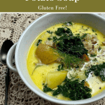 Pinterest coverpage for chicken kale and potato soup.