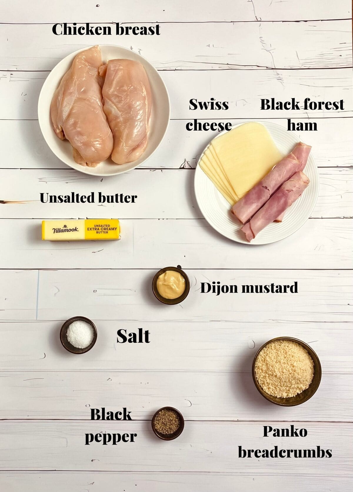 All the ingredients needed to make hasselback chicken cordon bleu.