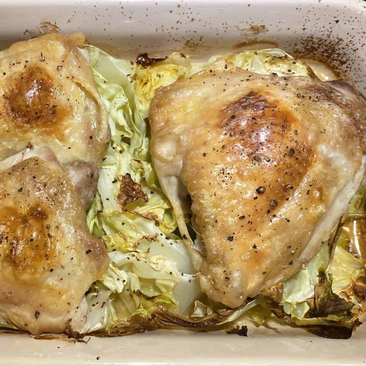 The cabbage and chicken cooked and toasted after baking.