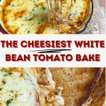 Pinterest cover for cheesy bean tomato bake.