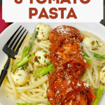 Pinterest coverpage for asparagus and tomato pasta.