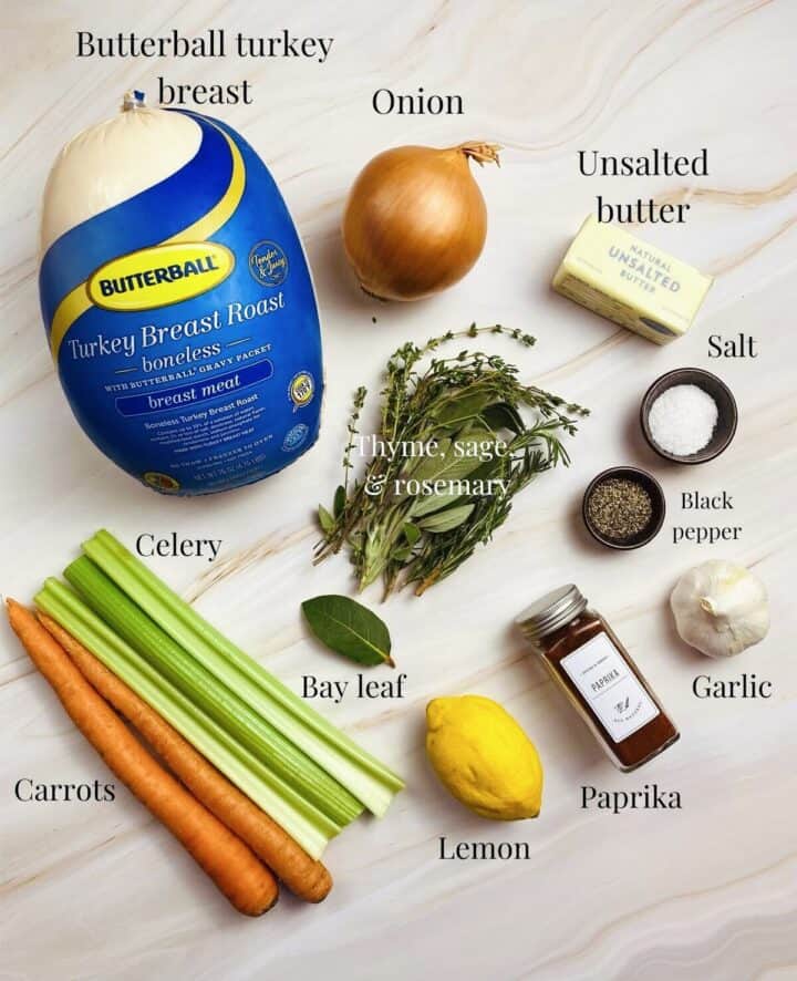 All the ingredients needed to make butterball turkey breast.