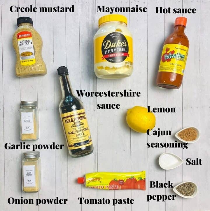 All the ingredients needed to make the cajun sauce.