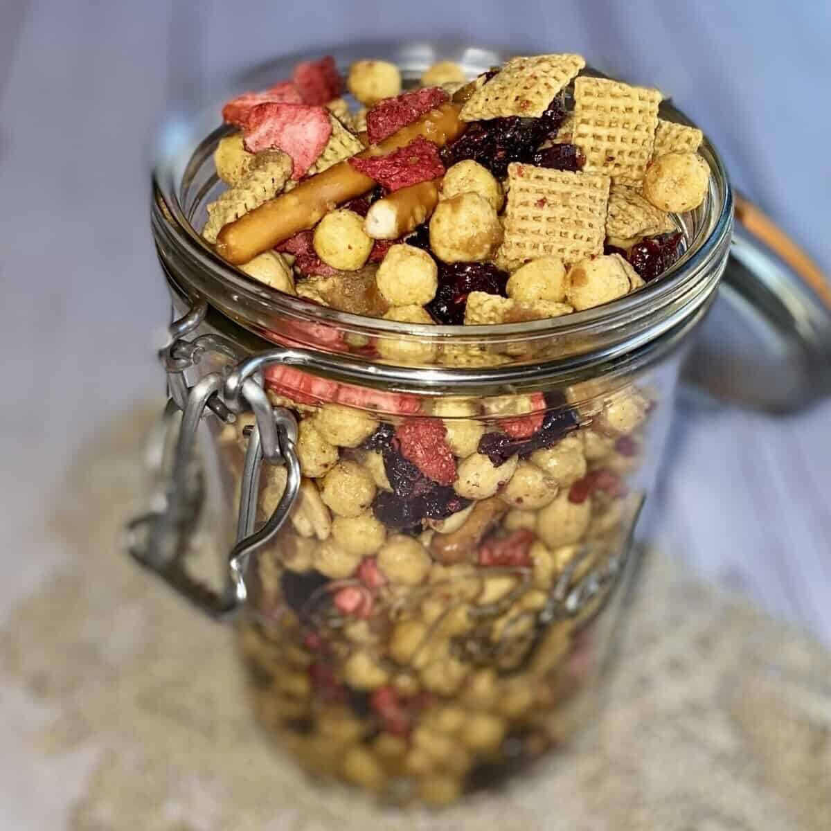 Sweet and Salty PB&J Snack Mix - The Measured Scoop