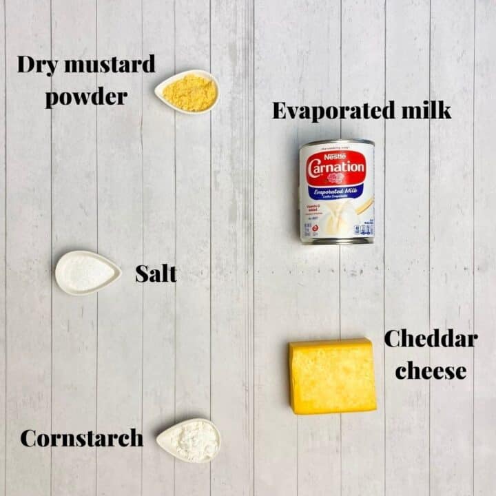 All the ingredients needed to make this cheese sauce.