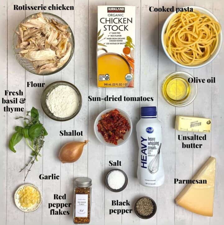 All the ingredients needed to make marry me chicken pasta