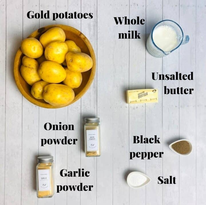 All the ingredients needed to make rustic mashed potatoes.