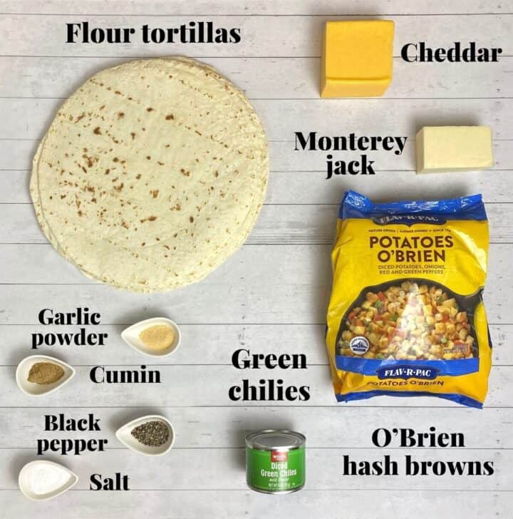 All the ingredients needed to make sheet pan quesadillas de papa.