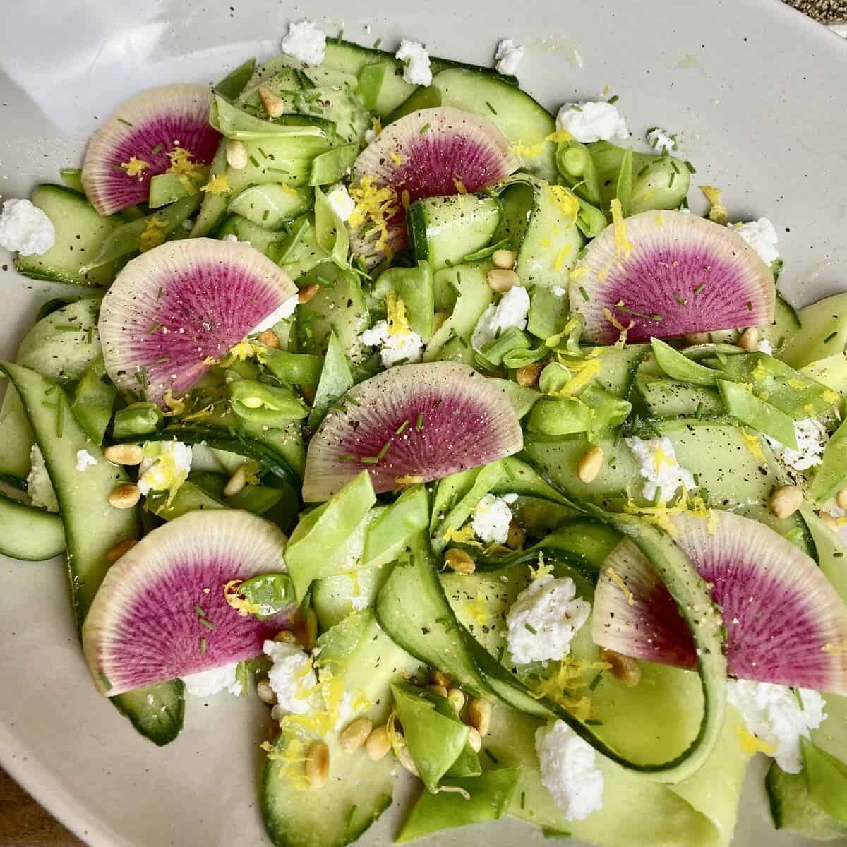 Cucumber Ribbon Salad with Creamy Lemon Vinaigrette - The Measured Scoop