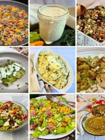 A collage of 9 photos of herb recipes.