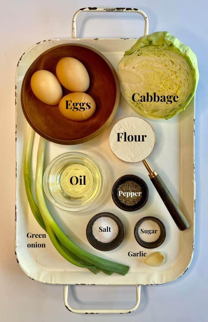All the ingredients needed to make cabbage fritters.