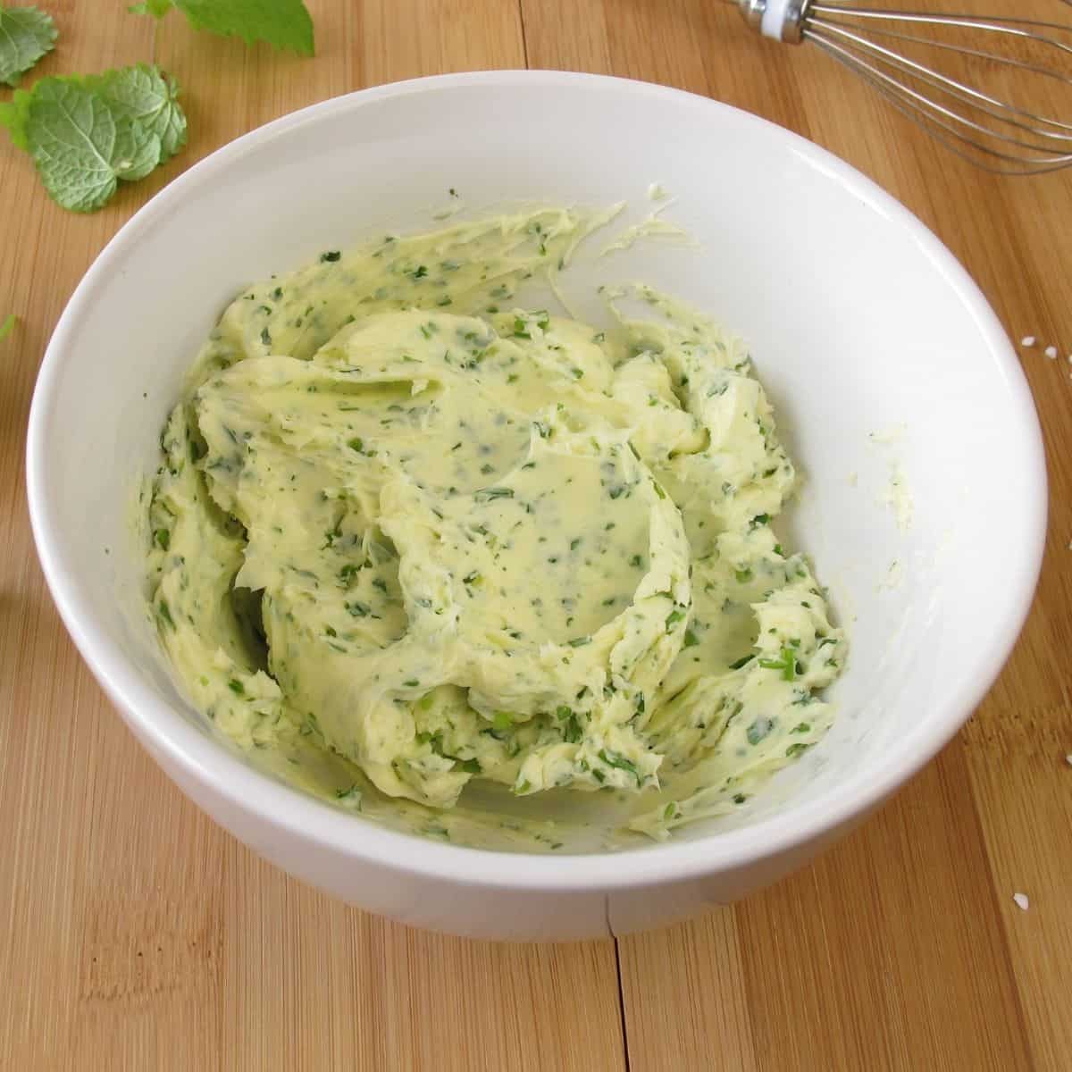 A bowl of herbed butter.