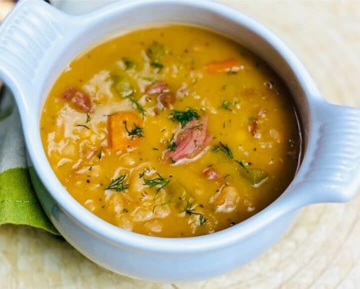 A bowl of ham and beans.