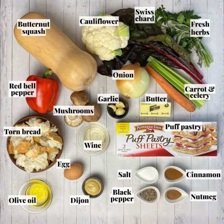 All the ingredients needed to make vegetable wellington